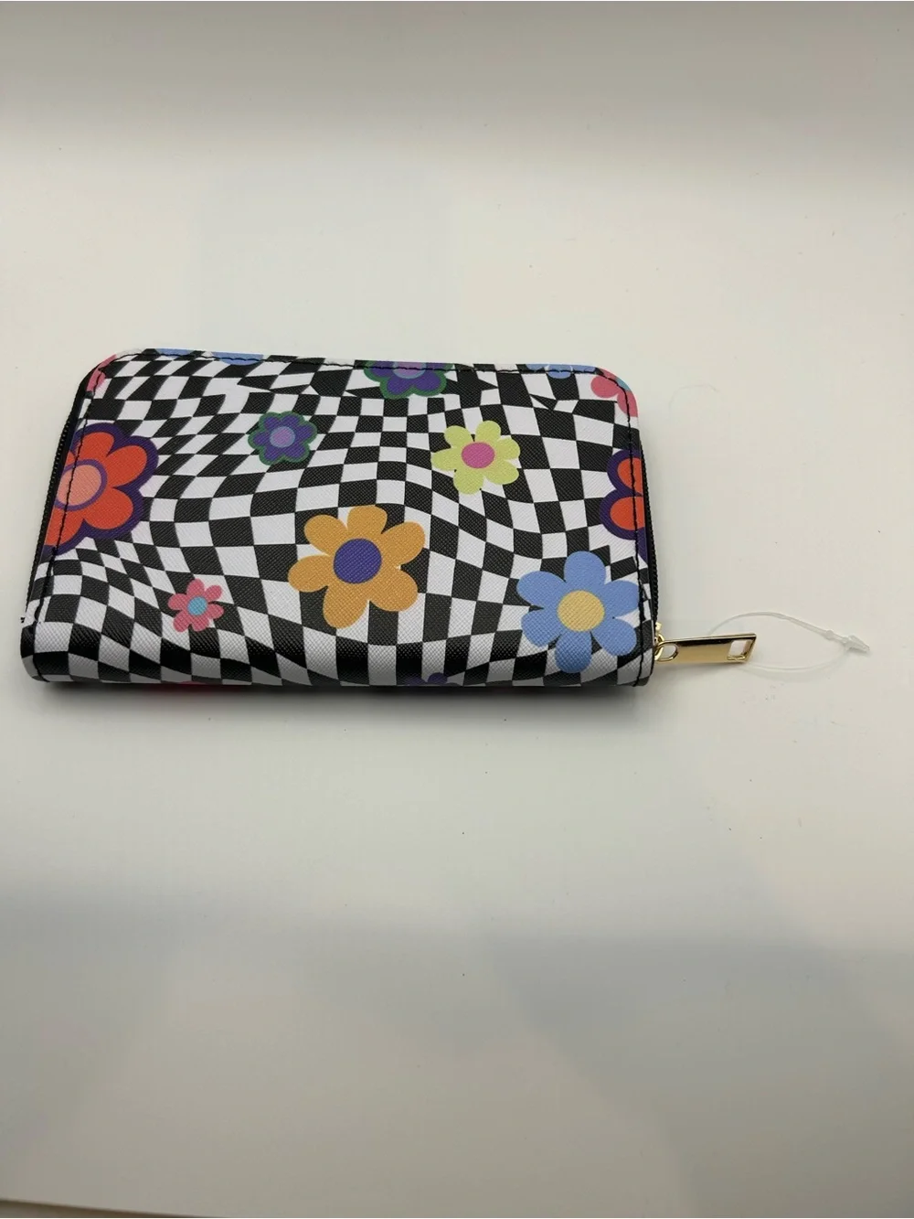 Floral Checkerboard Zip-Around Wallet - Multicolor